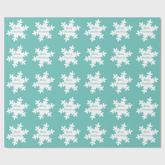 Snowflake Pattern Blauwgroen White Merry Kerstmis  Cadeaupapier (Vlak)