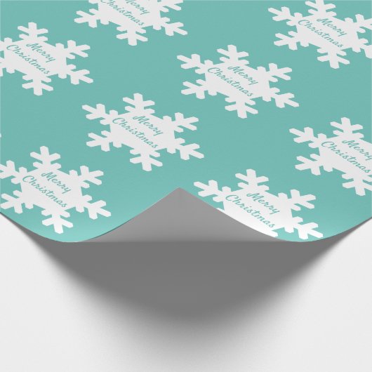 Snowflake Pattern Blauwgroen White Merry Kerstmis  Cadeaupapier (Hoek)