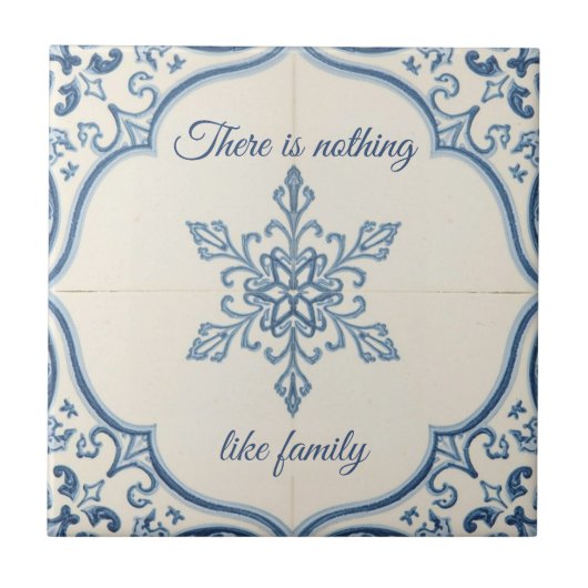 Snowflake pattern blue & white holiday custom name tegeltje (Voorkant)