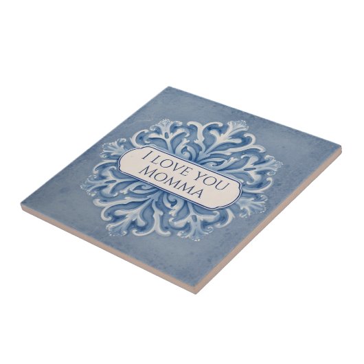 Snowflake pattern blue & white holiday custom name tegeltje (Zijkant)