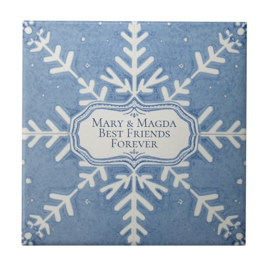 Snowflake pattern blue & white holiday tegeltje (Voorkant)