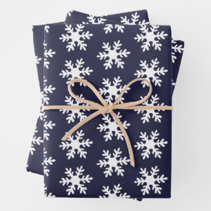 Snowflake Pattern Navy Blue White Holiday Inpakpapier Vel