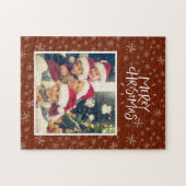 Snowflake Pattern on Red Merry Kerstfoto Jig Legpuzzel (Horizontaal)