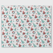 Snowflake Pattern Red Santa Kerstmis Cadeaupapier (Vlak)