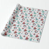 Snowflake Pattern Red Santa Kerstmis Cadeaupapier (Uitgerold)