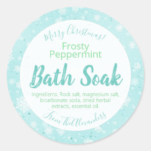 Snowflake Peppermint Bath Bomb Salt Soak Label