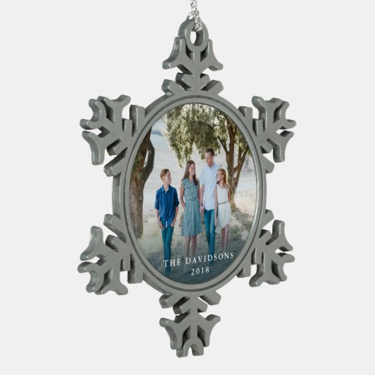 Snowflake Photo Ornament met familienaam (Links)