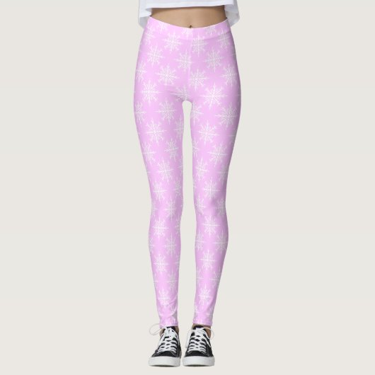 Snowflake Pink Pastel Pattern Kerstfeestdag Leggings (Voorkant)