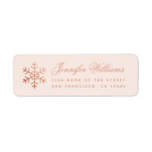 Snowflake Pink & Rose Gold Elegant Script Holidays Etiket (Voorkant)