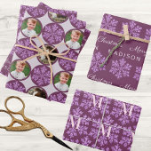 Snowflake Plum Bling Classic 2 Foto Kerstmis Inpakpapier Vel