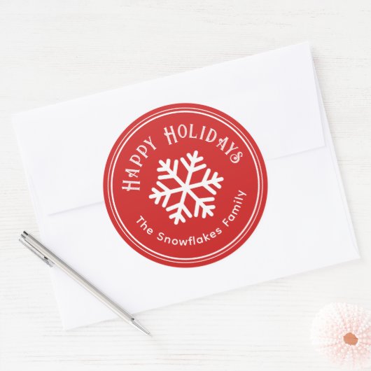 Snowflake Prettige feestdagen Red Sticker (Envelop)