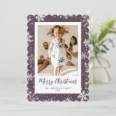Snowflake Purple Photo Joyeux Noël Carte (Debout devant)