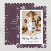Snowflake Purple Photo Joyeux Noël Carte (Devant / Derrière)
