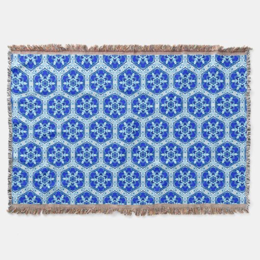 Snowflake Quit Pattern - Cobalt Blue en White Deken (Voorkant)