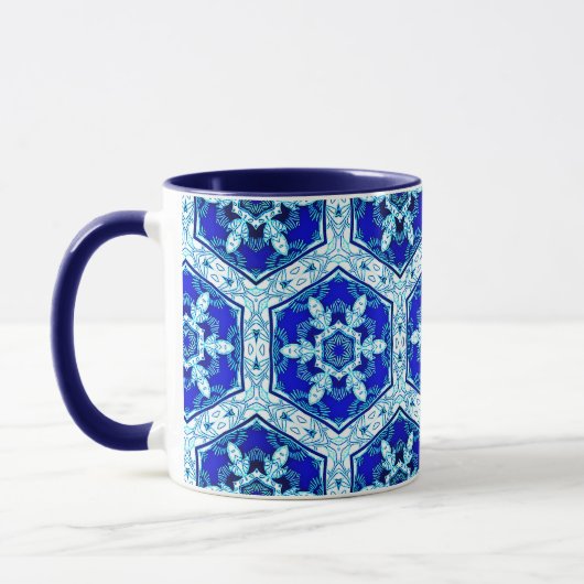 Snowflake Quit Pattern - Cobalt Blue en White Mok (Links)