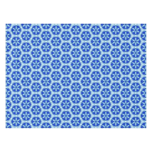 Snowflake Quit Pattern - Cobalt Blue en White Tafelkleed (Voorkant (Horizontaal))