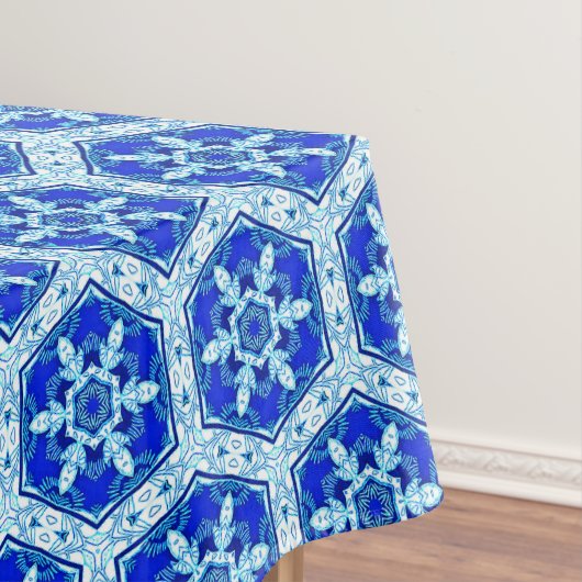 Snowflake Quit Pattern - Cobalt Blue en White Tafelkleed (Voorbeeld)