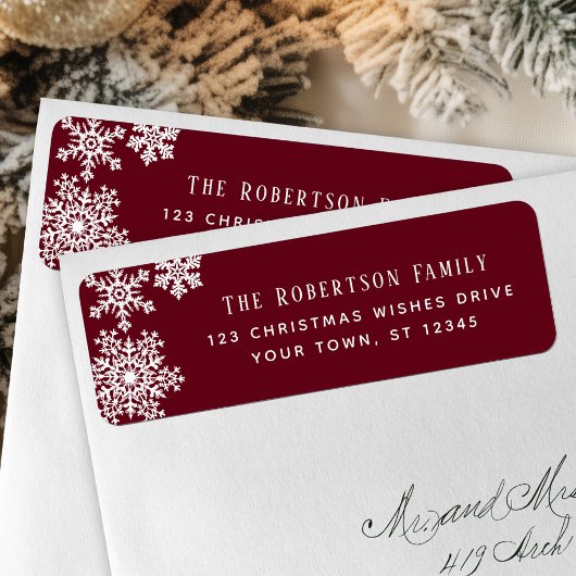 Snowflake Red Christmas Holiday Return Address Etiket