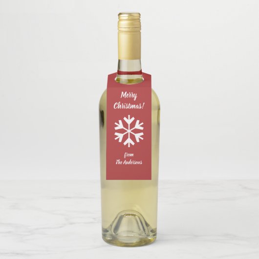 Snowflake Red en White met prettige kerst Flessenhanger (Op fles)