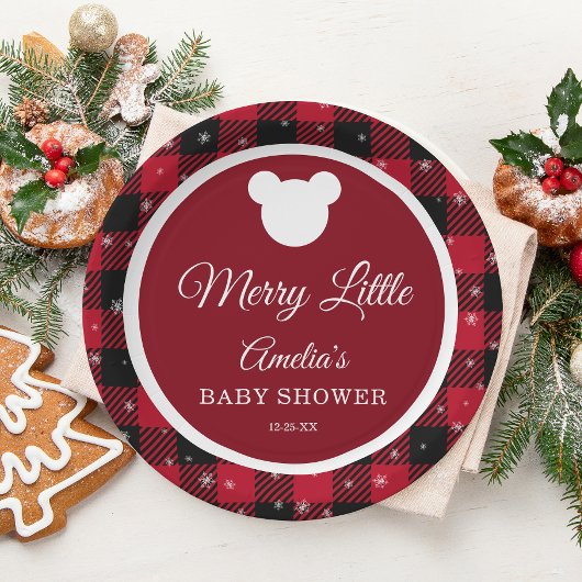 Snowflake Red Plaid Merry Little Baby Shower Papieren Bordje