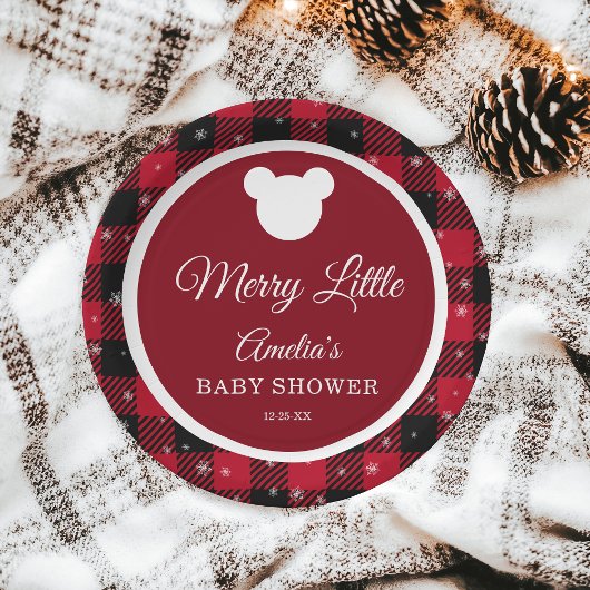 Snowflake Red Plaid Merry Little Baby Shower Papieren Bordje