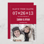 Snowflake Red Save the Date Photo Invitations (Voorkant / Achterkant)