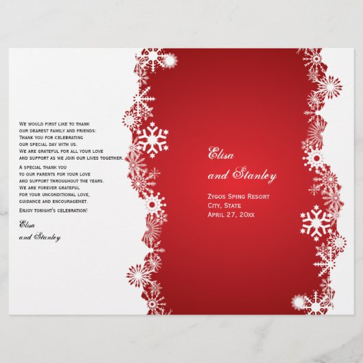 Snowflake red white bruiloft gevouwen programma (Voorkant)