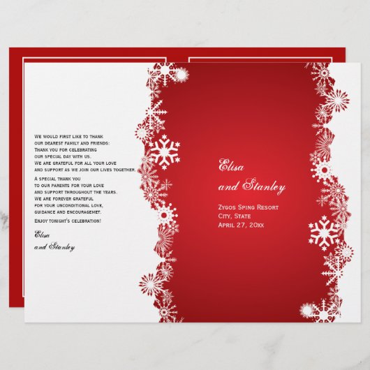 Snowflake red white bruiloft gevouwen programma (Voorkant / Achterkant)