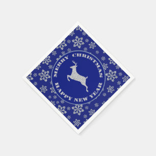 Snowflake Reindeer Silver Blue Servet