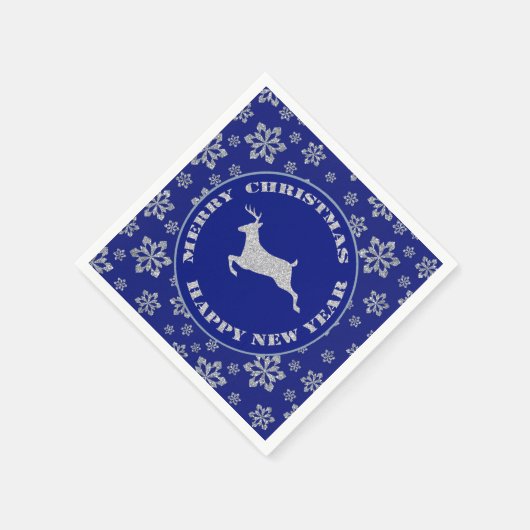 Snowflake Reindeer Silver Blue Servet (Hoek)