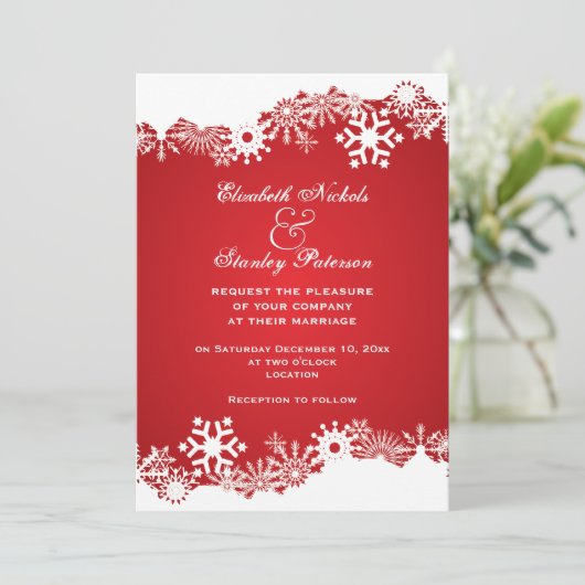 Snowflake rouge blanc hiver invitation de mariage (Debout devant)