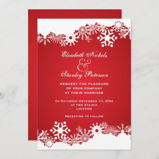Snowflake rouge blanc hiver invitation de mariage (Devant / Derrière)