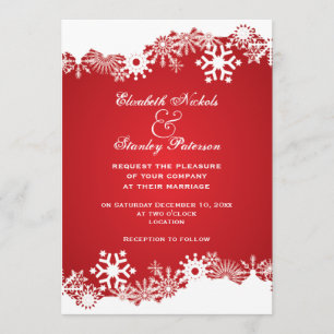 Snowflake rouge blanc hiver invitation de mariage