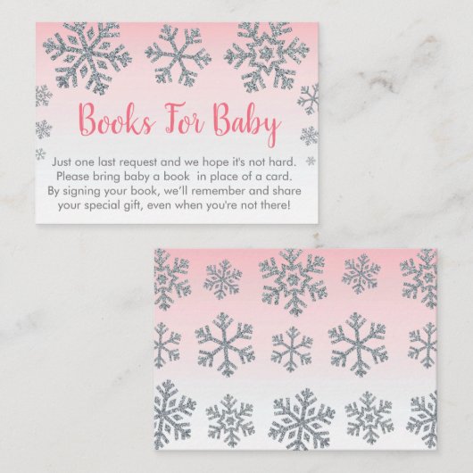 Snowflake roze & Silver Baby Book Request Kaarten Plaatskaartje (Voorkant / Achterkant)