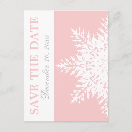 Snowflake roze winterbruiloft Opslaan Datum Aankondigingskaart (Voorkant)