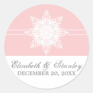 Snowflake roze winterbruiloft Opslaan Datum Ronde Sticker