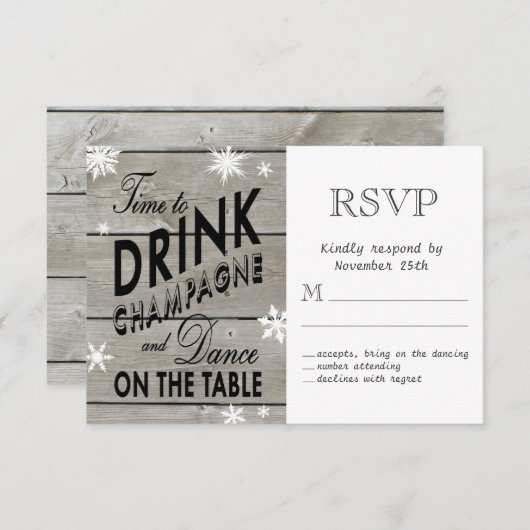 Snowflake RSVP Time to Drink Champagne (Voorkant / Achterkant)