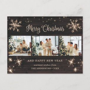 Snowflake Rustic Wood 3 Fotocollage Feestdagenkaart