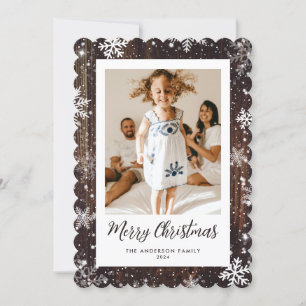 Snowflake Rustic Wood Foto Vrolijke Kerst Kaart