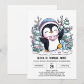Snowflake Schattigee Penguin Digitale Verjaardag Kaart (Voorkant / Achterkant)