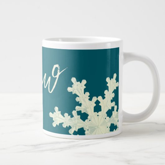 Snowflake script blue slate butter elegant winter extra grote beker (Rechts)