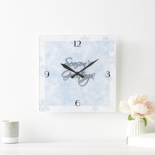 Snowflake Season's Greetings Clock Vierkante Klok (Huis)