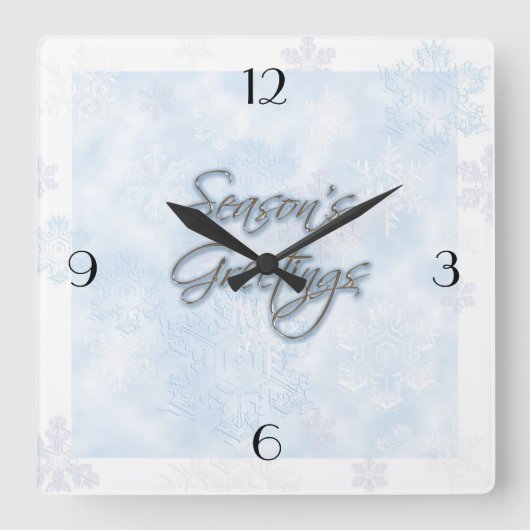 Snowflake Season's Greetings Clock Vierkante Klok (Voorkant)