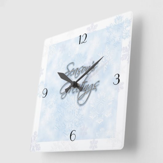 Snowflake Season's Greetings Clock Vierkante Klok (Hoek)