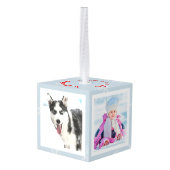 Snowflake Season's Greetings Foto Cube Ornament (Achter hoekig)