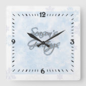 Snowflake Season's Greetings Wall Clock Vierkante Klok (Voorkant)