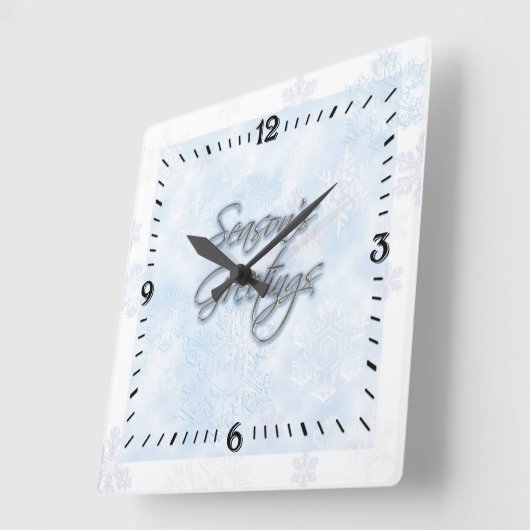 Snowflake Season's Greetings Wall Clock Vierkante Klok (Hoek)