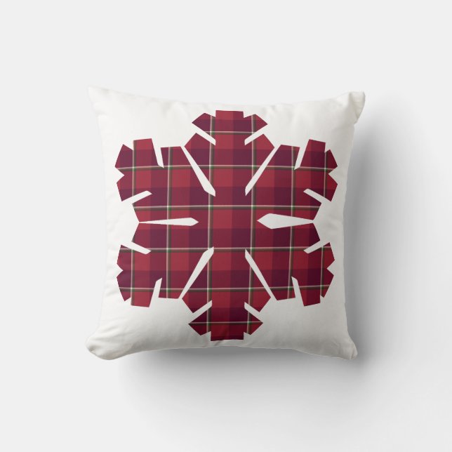 Snowflake Shaped Plaid Red Burgundy Kussen (Voorkant)