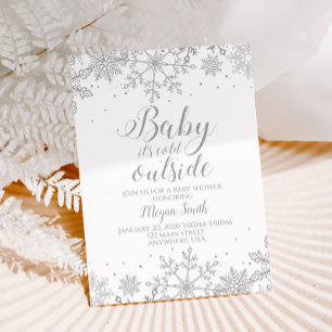 Snowflake Silver Glitter Baby shower Kaart