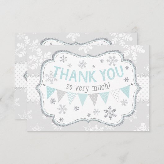 Snowflake Silver Glitter Winter Hartelijk dank Kaart (Voorkant / Achterkant)